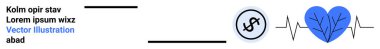 Yuvarlak dolar sembolü mavi kalple kalp atışı çizgisi arasında, finansal ve sağlık dayanışmasını sembolize ediyor. Sağlık, finans, sigorta, refah, tasarruf, bütçe, basit