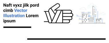 El hareketi, şehir binalarının çizimleriyle birlikte, yer tutucu metinlerle aksanlı. Markalaşma, kentsel planlama, mimari, takım çalışması, inşaat, modern tasarım, basit iniş sayfası için ideal