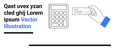 Hesap makinesinin yanındaki kart, soyut metin ve kalın renklerle uzatılmış. Finans, e-ticaret, muhasebe, ödeme sistemleri, işlem süreçleri, modern UI, basit iniş sayfası için ideal