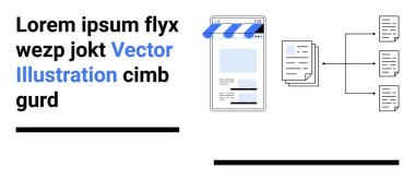 Bir belge akış şemasının yanında güneşlik bulunan mobil mağaza önü. E-ticaret, veri organizasyonu, süreçler, iş stratejisi, teknik şemalar, iş akışı, basit iniş sayfası için ideal