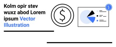 Manşetler için metin alanı eşliğinde dolar simgesini temsil eden bir turta grafiği. Finans, veri analizi, ekonomik raporlar, sunumlar, yatırımlar, gayrimenkul, basit