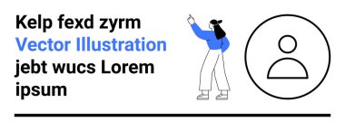 Temiz bir düzende kullanıcı profili simgesinin yanında duran bir kadın metin bloğunu işaret ediyor. Kullanıcı profilleri, ekranlar, modern sunumlar, web tasarımı, uygulamalar, eğitim için ideal