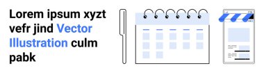 Etkinlik planlaması için kalemli mobil uygulama ve spiral takvim. Program, verimlilik, organizasyon, randevular, iş yerleri, hatırlatıcılar ve basit bir iniş sayfası için ideal