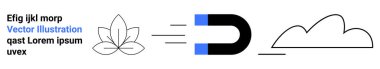 Bir yaprak ve bulutun ana hatlarını çeken mıknatıs cazibesini, doğayı ve enerjiyi temsil ediyor. Sürdürülebilirlik, enerji kavramları, eko-dostluk, bilim, minimalizm eğitimi için ideal basit iniş