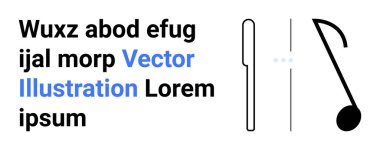 Dik bir çizgi ve notanın yanında siyah-mavi dinamik metin. Tasarım, tipografi, minimalizm, yaratıcılık, müzik, eğitim ve basit bir iniş sayfası için ideal