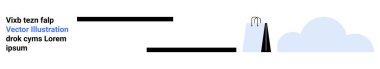 Metin blokları soyut şekiller, bir alışveriş torbası ve bir bulut ile hizalanmış. E-ticaret, alışveriş, çevrimiçi mağazalar, minimal tasarım, reklam, perakende sade iniş sayfası için ideal