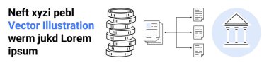 Para yığını banka simgesiyle biten veri akışı grafiğine bağlı. Finans, bankacılık, yatırım, mali yönetim, fintech, para transferi için ideal