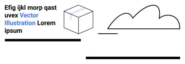 Geometrik küp soyut bulut ve kalın çizgilerin yanında. Teknoloji, minimalizm, yaratıcı tasarım, markalaşma, eğitim, sunumlar, web sayfaları, basit iniş sayfaları için ideal