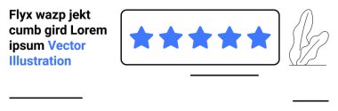 Yatay beş yıldızlı, dikdörtgen bir kutunun içinde koyu mavi yıldızlar var. Minimalist siyah metin ve arkaplanda soyut şekiller. Geri bildirim, eleştiri, değerlendirme, kalite ve müşteri için ideal