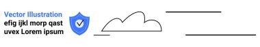 Güvenliği simgeleyen işaretli kalkan, depolamayı temsil eden bulut simgesi ve metin elemanları. Teknoloji, siber güvenlik, bulut depolama, yazılım, veri yönetimi, basit koruma için ideal