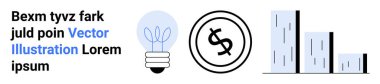 Fikirler için ampul, finans için dolar işareti, büyüme ölçüleri için çubuk grafik. Yenilikçilik, iş stratejisi, mali planlama, analitik, ekonomi, yeni başlayanlar için ideal soyut düz metafor