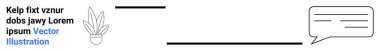Konuşma balonu, saksı bitkisi ve dengeli düzende yer tutucu metin. İletişim, diyalog, takım çalışması, minimalizm, çevrimiçi mesajlaşma, içerik oluşturma düz iniş sayfası pankartı için ideal