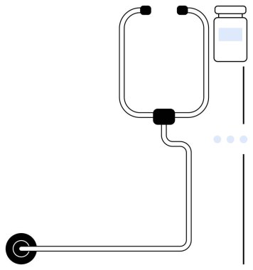 Şeffaf bir konteynıra bağlı stetoskop tasarımı içeren tıbbi cihazlar. Sağlık, tanı, yenilik, sağlık, destek, tıp, verimlilik için idealdir.