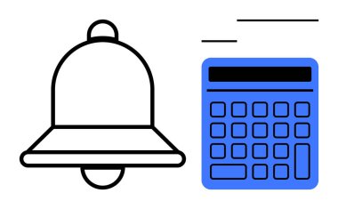 Matematik veya finansal görevler için hesap makinesinin yanında bildirileri temsil eden çan simgesi. Üretkenlik, anımsatıcılar, finans, zamanlama, hesaplama, görev organizasyonu, düz basit metafor