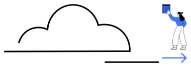 Büyük bulut şekli, veri yükleme ve modernize yönetimi sembolize eden kişi dosyası. Bulut hesaplama, teknoloji, veri depolama, bağlantı, üretkenlik, yenilik, düz