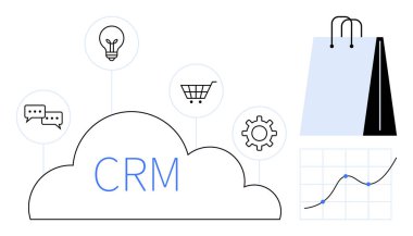 CRM bulutu alışveriş araçları, analitik, iletişim ve gelişmiş iş operasyonları için yenilik unsurlarına bağlanır. E-ticaret, müşteri hizmetleri, iş büyümesi, veri içgörüleri için ideal