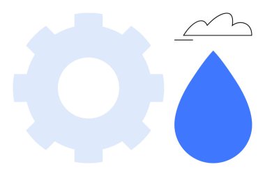 Vites, mavi su damlası ve minimum bulut çizgisi sürdürülebilirliği, temiz enerjiyi ve teknolojik yeniliği temsil eder. Çevre teknolojisi, su yönetimi, yenilenebilir enerji ve eko-sistemler için ideal