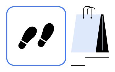 Alışveriş torbası ayak izlerinin yanında perakende seyahat, müşteri hareketi ve alışveriş deneyimini temsil eden bir ikon. Ecommerce, perakende stratejisi, tüketici davranışı, pazarlama, markalaşma, müşteri