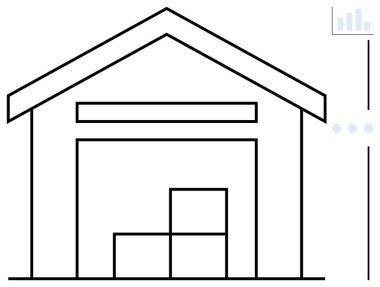 Yığılmış kutu grafikleri ve dikey analitik çizelgesi olan depo yapısı. Lojistik, depolama, envanter, tedarik zinciri, analitik, iş verimliliği, nakliye için ideal. Düz basit metafor