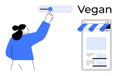 Kullanıcı mobil bir web sitesinde bir çevrimiçi mağazaya göz atarken vegan filtreyi açıyor. Etik alışveriş için ideal, yaşam tarzı seçimi, çevrimiçi filtreler, e-ticaret, sürdürülebilirlik, kişiselleştirme, kullanıcı