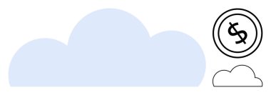 Bulut hesaplama, maliyet verimliliği, finans, teknoloji, sürdürülebilirlik, yenilik ve büyümeyi vurgulayan minimalist mavi bulut ve dolar sikkeleri. Teknoloji, ekonomi ve büyüme görselleri için ideal