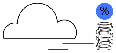 Bulut, madeni konuları vurgulayan bir madeni para yığını ve yüzdelik tabelanın yanında yer alıyor. Tasarruf, teknoloji, finans, veri depolama, maliyet izleme, bulut ekonomisi ve bütçe için ideal. Düz basit