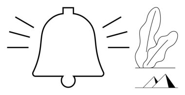 Büyük çan, ses çizgileri, soyut bitki ve geometrik üçgenler. Teknoloji, bildiriler, uyarılar, hatırlatıcılar, minimalizm iletişimi verimliliği için idealdir. Düz basit metafor