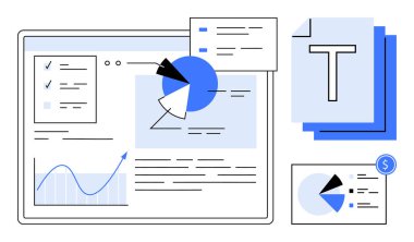 Veri tabloları, grafikler, belgeler ve görev yönetimini gösteren etkileşimli gösterge paneli. Veri görselleştirme, iş akışı optimizasyonu, rapor oluşturma, üretkenlik, iş planlaması için ideal
