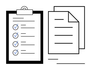 Görev listesinin işaretlendiği pano ve organizasyon, ilerleme ve verimliliği temsil eden belgeler yığını tamamlandı. Planlama, üretkenlik, iş akışı, yönetim, kayıt tutma için ideal