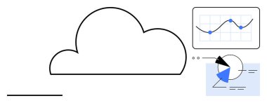 Veri noktaları, pasta grafiği ve analitiği olan bir grafiğe bağlı bulut. Teknoloji, veri depolama, iş zekası, bulut çözümleri, bilişim hizmetleri, yenilik, düz basit metafor için ideal