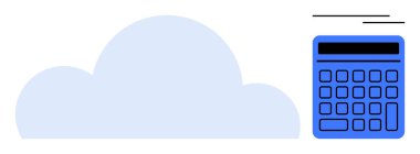 Modern teknolojiyi, bulut deposunu ve sanal finansmanı vurgulayan dijital hesap makinesinin yanında mavi bulut. Teknoloji, veri yönetimi, finans, eğitim, yenilik, bulut eğilimleri için ideal