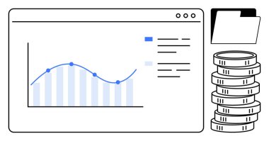 Satır tablosunu, çubukları, klasörü ve para destesini gösteren tarayıcı penceresi. Veri eğilimleri, bütçe, finans, yatırım, muhasebe istatistikleri iş büyümesi temaları için idealdir. Düz basit metafor