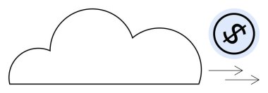 Bulut ana hatları mavi ve giden oklarla çevrili. Bulut hizmetleri, finansal işlemler, teknoloji, iş dünyası, veri paylaşımı, maliyet verimliliği, yenilikleri sembolize ediyor. İdeal