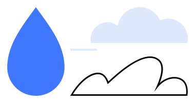 Mavi damlacık ve bulut su döngüsünü ve çevresel temaları temsil eder. Sürdürülebilirlik, hava durumu, iklim değişikliği, ekoloji, bilim, eğitim ve koruma için idealdir. Düz basit metafor