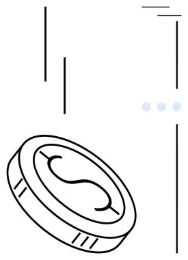 Soyut çizgiler ve noktalarla çevrili dinamik doğrusal tarzda para birimi simgesi olan tek bir sikke. Bankacılık, finans, ekonomi, yatırım, ticaret, bütçe tasarımı için ideal. Düz basit