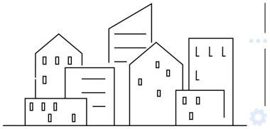 Şehir manzarasında binalar, dikey ve eğimli çatılar, pencereler var. Şehir planlama, inşaat, mimari, gayrimenkul, şehir yaşamı, modern tasarım düz metaforu için ideal