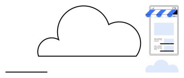 Akıllı telefon mağazalarıyla özetlenmiş bulut kusursuz e-ticaret hizmetlerini sembolize ediyor. Bulut hesaplama, çevrimiçi perakende, dijital dönüşüm, sunucu, ölçeklenebilirlik, ağ, düz basit