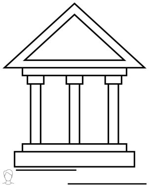 Klasik bir binanın ana hatları üçgen soylu, dört sütunlu, tabanlı. Hukuk, hükümet, tarih, akademi, mimari gelenek adaleti için idealdir. Düz basit metafor