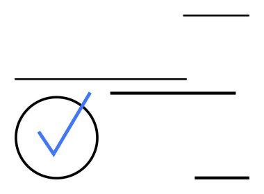 Mavi işaretli siyah daire yatay çizgilerle çevrili başarıyı, tamamlamayı ve organizasyonu simgeliyor. Üretkenlik, görev tamamlama, hedef belirleme, iş akışı, ticaret ve planlama için ideal