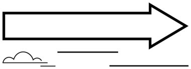 Geniş çizgili ok sağ tarafı gösteriyor, minimum bulut ve hız çizgileri hareket ve yönü çağrıştırıyor. İlerleme, strateji, büyüme, yolculuk, gelecek planlama, ileri düşünme hızı için idealdir. Düz basit