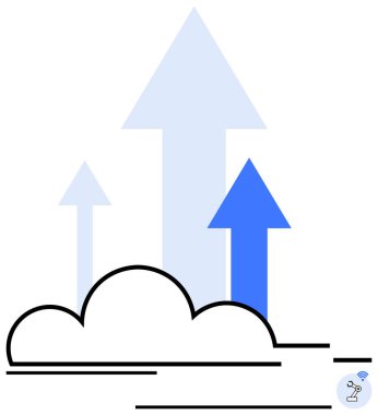 Buluttan yükselen oklar büyümeyi, yeniliği ve ilerlemeyi sembolize ediyor. İş, teknoloji, başlangıç büyümesi, bulut hesaplaması, veri transferi, yenilik başarısı için idealdir