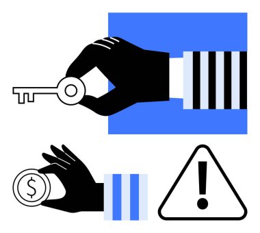 El ele tutuşmak, madeni para tutmak ve ünlem uyarı sembolü mali risk, karar verme, değer yargılama, güvenlik, güven veya ihtiyatı taşır. Finans güvenliği karar verme süreci için ideal