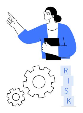 Yukarıya bakan profesyonelce bir belge. RISK yazılışı büyük vitesler ve dizilmiş harfler problem çözme, analiz ve karar verme mekanizmasını vurguluyor. Yönetim, strateji ve liderlik için ideal