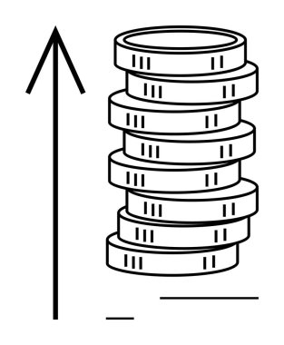 Yığılmış paralar, finansal büyümeyi, zenginliği, karı ve başarıyı temsil eden cesur bir okun yanında. Ekonomi, yatırım, tasarruf, iş büyümesi, kar artışı ekonomik analizi için ideal
