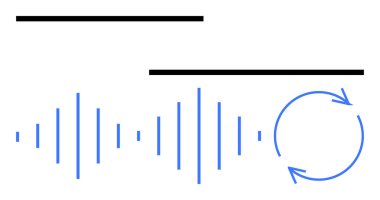 Dairesel okların yanında değişen frekansların yatay ses dalgaları tekrarlamayı ve ritmi simgeliyor. Ses tasarımı, ses teknolojisi, podcast, müzik, iletişim, frekans, düz basit
