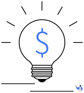 Dolar işaretli ve yayılan çizgili ampul, ekonomik yaratıcılığı, finans, zenginliği, yatırım fırsatlarını, iş büyümesini, girişimciliği, yeniliği, sade basit
