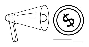Bir doların yanında megafon, pazarlamayı, reklamcılığı, terfiyi, yatırımı, gelir artışını, iletişimi temsil ediyor. Ticari finans markalaşma kampanyaları, satış kampanyaları için idealdir. Düz