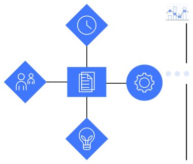Belge simgesi merkezi olarak takım, saat, dişli, ampul işbirliğini, zamanı, süreçleri ve yeniliği temsil ediyor. İş için ideal, yönetim planlaması iş akışı takım çalışması fikirleri