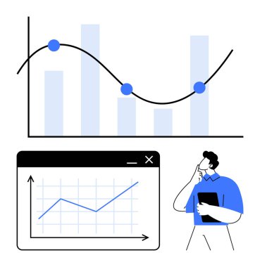 Baro çizelgelerini, çizgi grafiklerini ve ekranlardaki eğilimleri gözden geçiren kişi. Analiz, strateji, finans, büyüme, trend analizi karar verme yönetimi için idealdir. Minimalist düz metafor