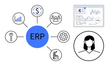 Merkezi ERP merkezi iş analizlerini, iş akışı araçlarını, finans, takım yönetimi ve kontrol panelini bağlıyor. Teknoloji, iş stratejisi, kaynak planlaması, iş akışı verileri için ideal